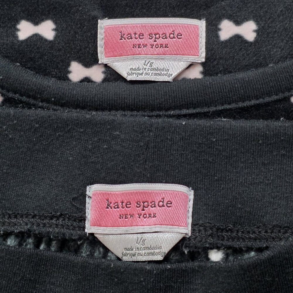 Kate Spade Pajama Set Womens L Black Pink Bow Tie Pattern Pockets Fleece Boho - Picture 2 of 16
